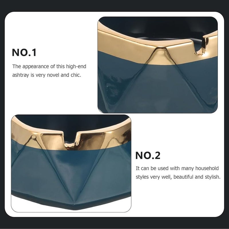 منفضة سجائر خزفية كبيرة باللون الأزرق الداكن، حاوية رماد دخان راقية للمكتب أو البار - Image 3